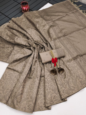 Cream color soft handloom raw silk saree with weaving work