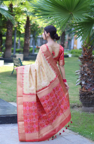 Off white color tussar silk saree with weaving work