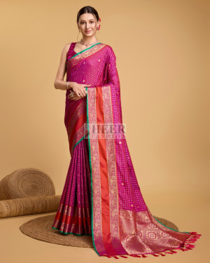 Magenta color cotton silk saree with zari weaving work