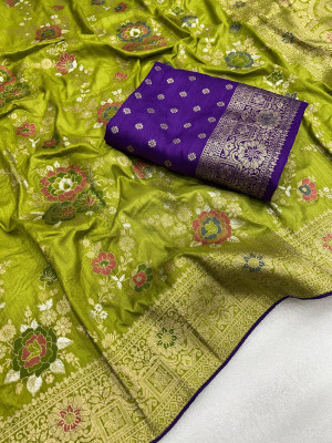 Mahendi green color dola silk saree with zari weaving work