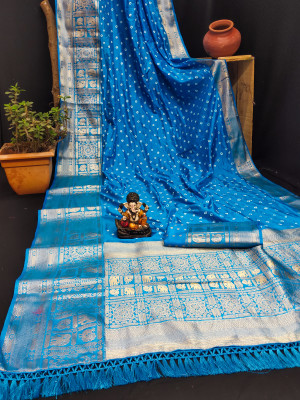 Firoji color bandhej silk saree with zari weaving work