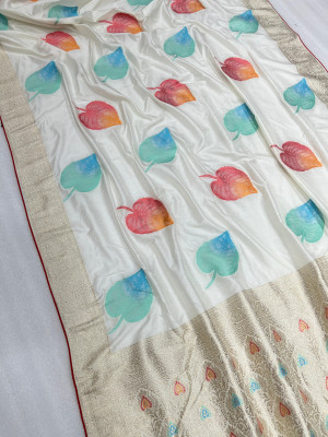 White color soft dola silk saree with meenakari weaving work