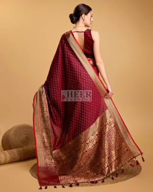 Maroon color banarasi silk saree with zari weaving work