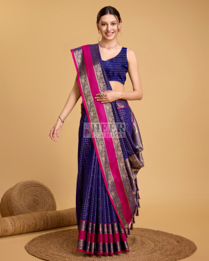 Violet color cotton silk saree with zari weaving work