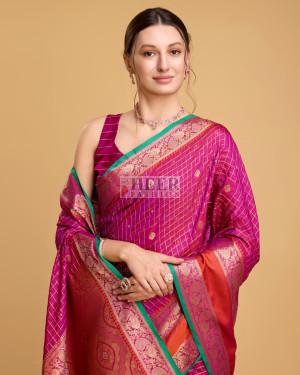 Magenta color cotton silk saree with zari weaving work