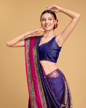 Violet color cotton silk saree with zari weaving work