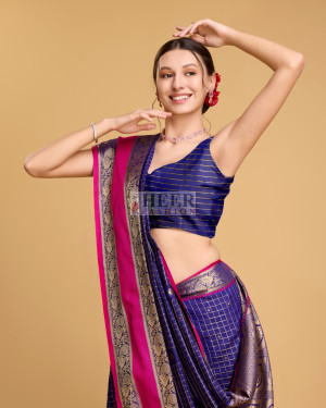 Violet color cotton silk saree with zari weaving work