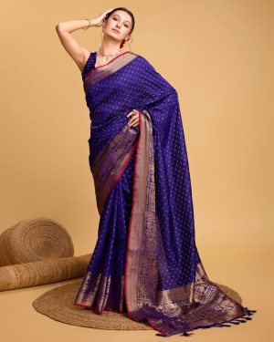 Violet color banarasi silk saree with zari weaving work