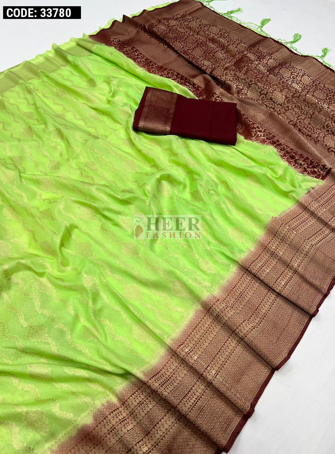 Parrot green color saree with zari weaving work