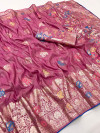Dusty pink viscose dola silk saree with zari weaving work