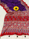 Purple and red fancy ajrakh digital printed crepe silk saree