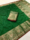 Green premium soft banarasi silk saree with zari weaving work