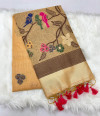 Peach premium muga silk saree with meenakari weaving work