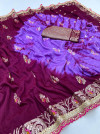 Wine premium viscose muslin silk saree with shibori printed pallu & zari weaving work