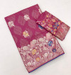 Dusty pink viscose dola silk saree with zari weaving work