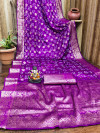 Magenta premium bandhej silk saree with zari weaving work