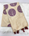 Cream premium muga silk saree with meenakari floral weaving work