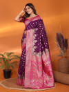 Dark purple traditional banarasi silk saree with zari weaving work