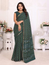 Green bandhej printed soft cotton saree with zari border