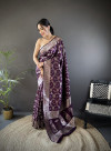 Wine banarasi silk saree with meenakari zari weaving work