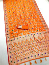Orange banarasi silk saree with meenakari zari weaving work