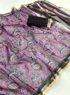 Lavender floral digital printed organza silk saree with lace border