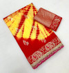 Red premium viscose muslin silk saree with shibori printed pallu & zari weaving work