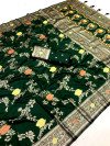 Dark green premium banarasi silk saree with zari weaving work