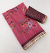 Pink floral digital printed organza silk saree with lace border