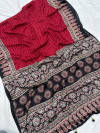 Red and black fancy digital printed crepe silk saree