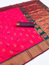 Pink traditional soft silk paithani saree with zari weaving work