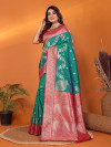 Green traditional banarasi silk saree with zari weaving work