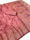Dusty pink rajwadi viscose pashmina silk weaving saree with lagdi patta pallu