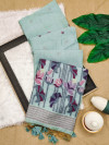 Sky blue premium muga cotton saree with jamdani weaving work