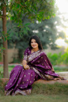 Wine traditional banarasi silk saree with meenakari zari weaving work