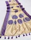 Cream premium muga silk saree with meenakari floral weaving work