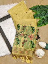 Yellow premium muga cotton saree with jamdani weaving work