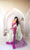 Multi floral digital printed soft flowy Linen silk cotton saree