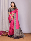 Rani pink and purple satin silk saree with zari weaving work
