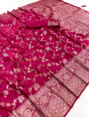 Pink luxurious viscose crape georgette saree with zari weaving work