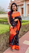 Black traditional soft silk paithani saree with zari weaving work