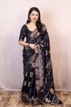 Black batik printed handloom cotton saree