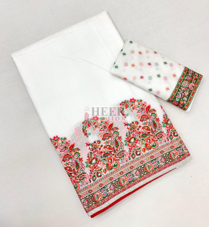 White rajwadi viscose pashmina silk weaving saree with lagdi patta pallu