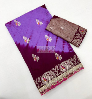 Wine premium viscose muslin silk saree with shibori printed pallu & zari weaving work