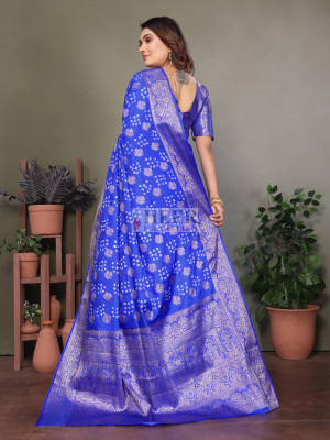 Royal blue premium bandhej silk saree with zari weaving work
