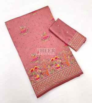 Dusty pink rajwadi viscose pashmina silk weaving saree with lagdi patta pallu