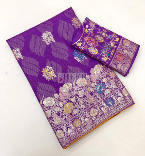 Lavender viscose dola silk saree with zari weaving work