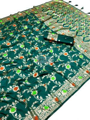 Green banarasi silk saree with meenakari zari weaving work