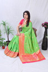 Green color pure banarasi silk saree with golden zari work