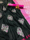 Black color soft lichi silk saree with zari weaving work